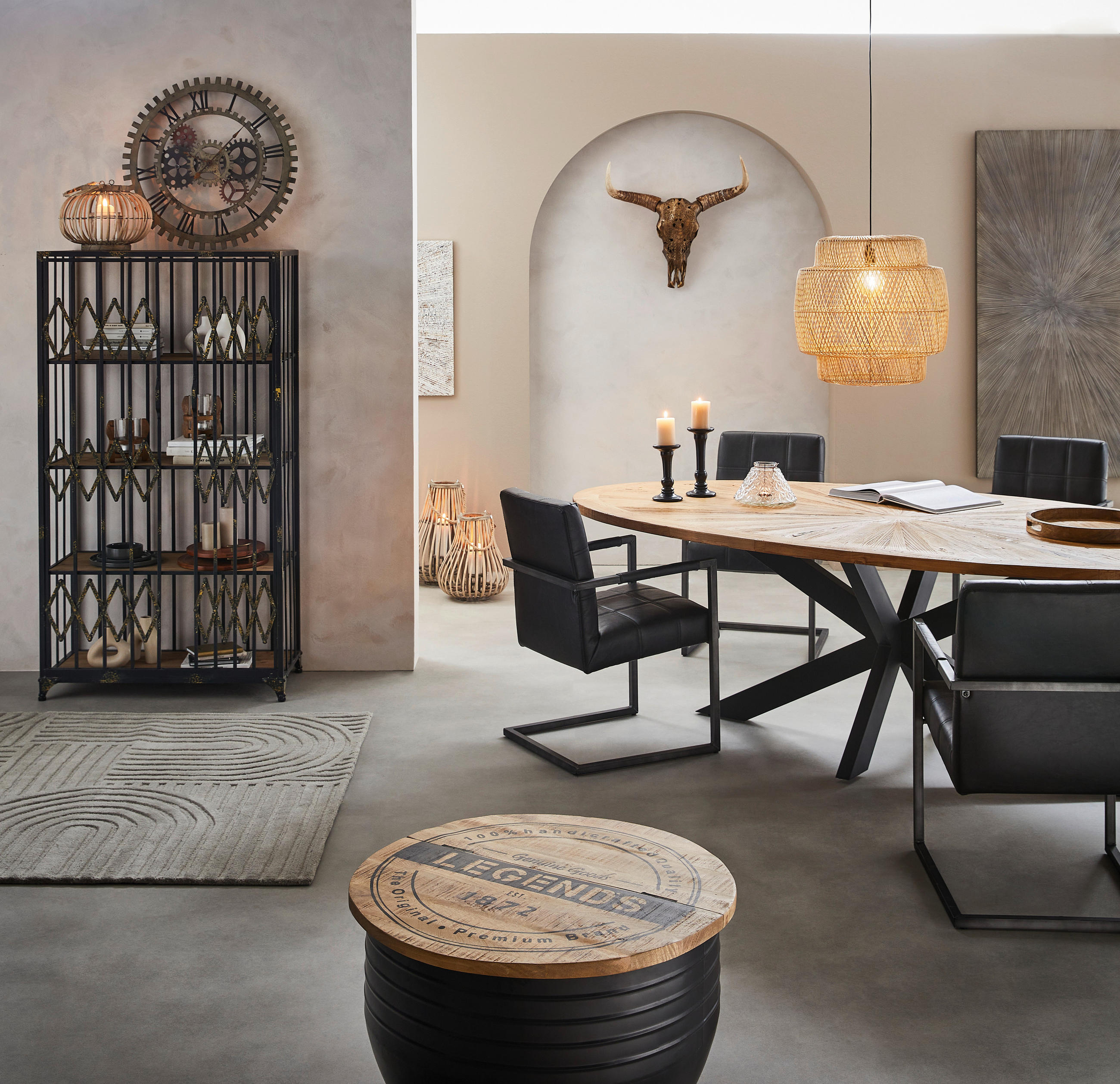 ESSTISCH Ulme massiv oval Schwarz, Ulmefarben  - Ulmefarben/Schwarz, LIFESTYLE, Holz/Metall (254/135/78cm) - Ambia Home