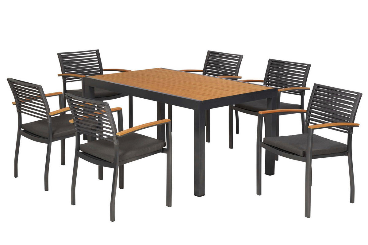 GARTENTISCHGRUPPE beschichtet Aluminium  - Graphitfarben/Grau, KONVENTIONELL, Kunststoff/Textil - Gardenson