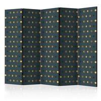 PARAVENT mit 5  Flügel - Dunkelgrün/Goldfarben, Basics, Holz/Textil (225/172/3cm) - artgeist