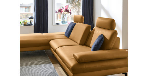 ECKSOFA in Echtleder Currygelb 195/308 cm - Currygelb/Schwarz, Design, Leder/Metall (195/308cm) - Dieter Knoll