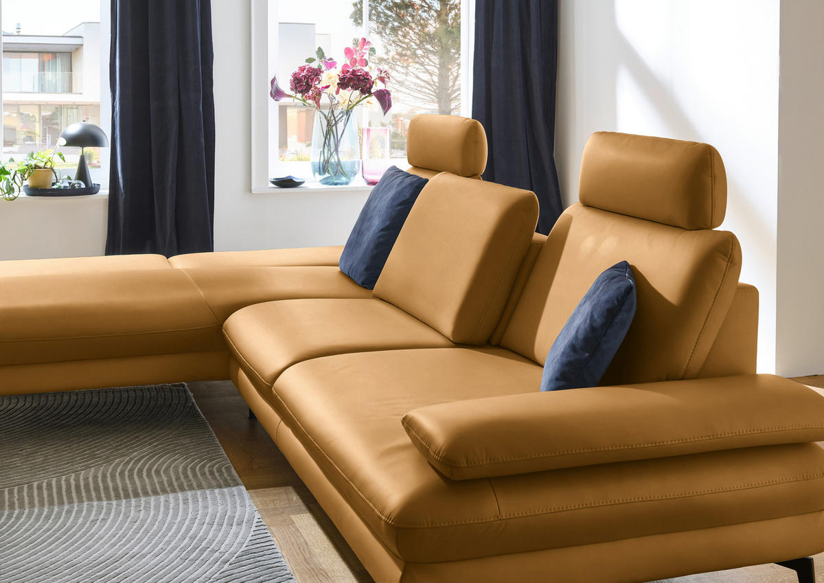 ECKSOFA in Echtleder Currygelb  - Currygelb/Schwarz, Design, Leder/Metall (195/308cm) - Dieter Knoll
