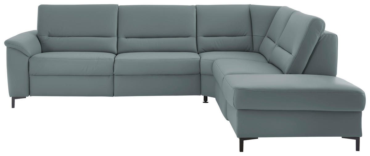 ECKSOFA  in Echtleder Blaugrau  290/249 cm  - Blaugrau/Schwarz, KONVENTIONELL, Leder/Metall (290/249cm) - Beldomo Premium