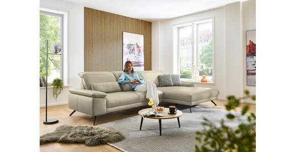 ECKSOFA in Echtleder Naturfarben 332/193 cm - Schwarz/Naturfarben, Design, Leder/Metall (332/193cm) - Dieter Knoll