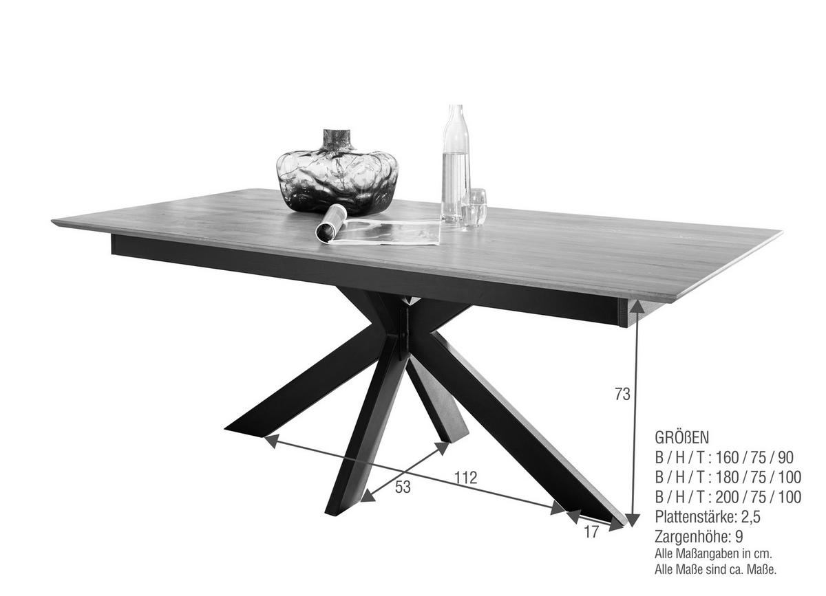 ESSTISCH in Holz 160/90/75 cm  - Schwarz/Braun, Natur, Holz/Metall (160/90/75cm) - Livetastic