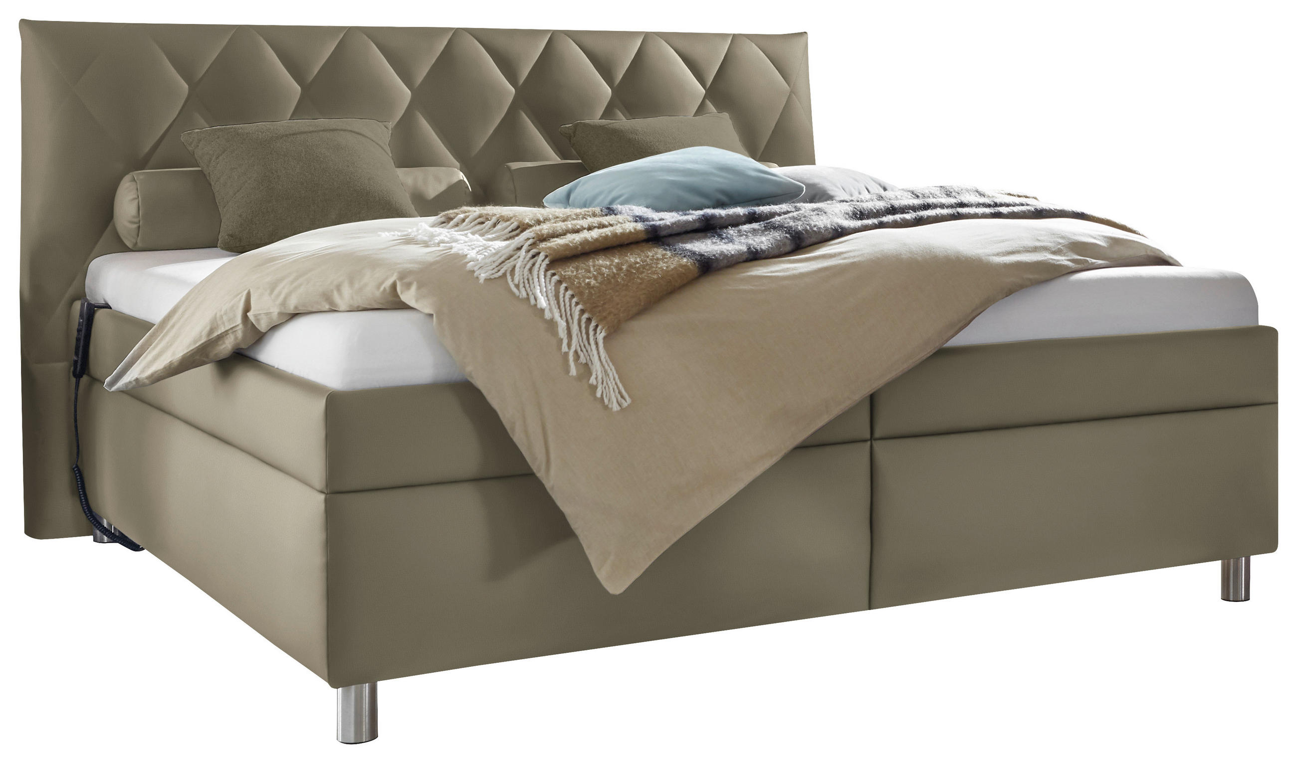 POLSTERBETT Matratze, gepolstertes Kopfteil, Lattenrost, Bettkasten, motorische Verstellbarkeit Greige 160/200 cm  - Greige/Silberfarben, KONVENTIONELL, Holz/Textil (160/200cm) - Esposa