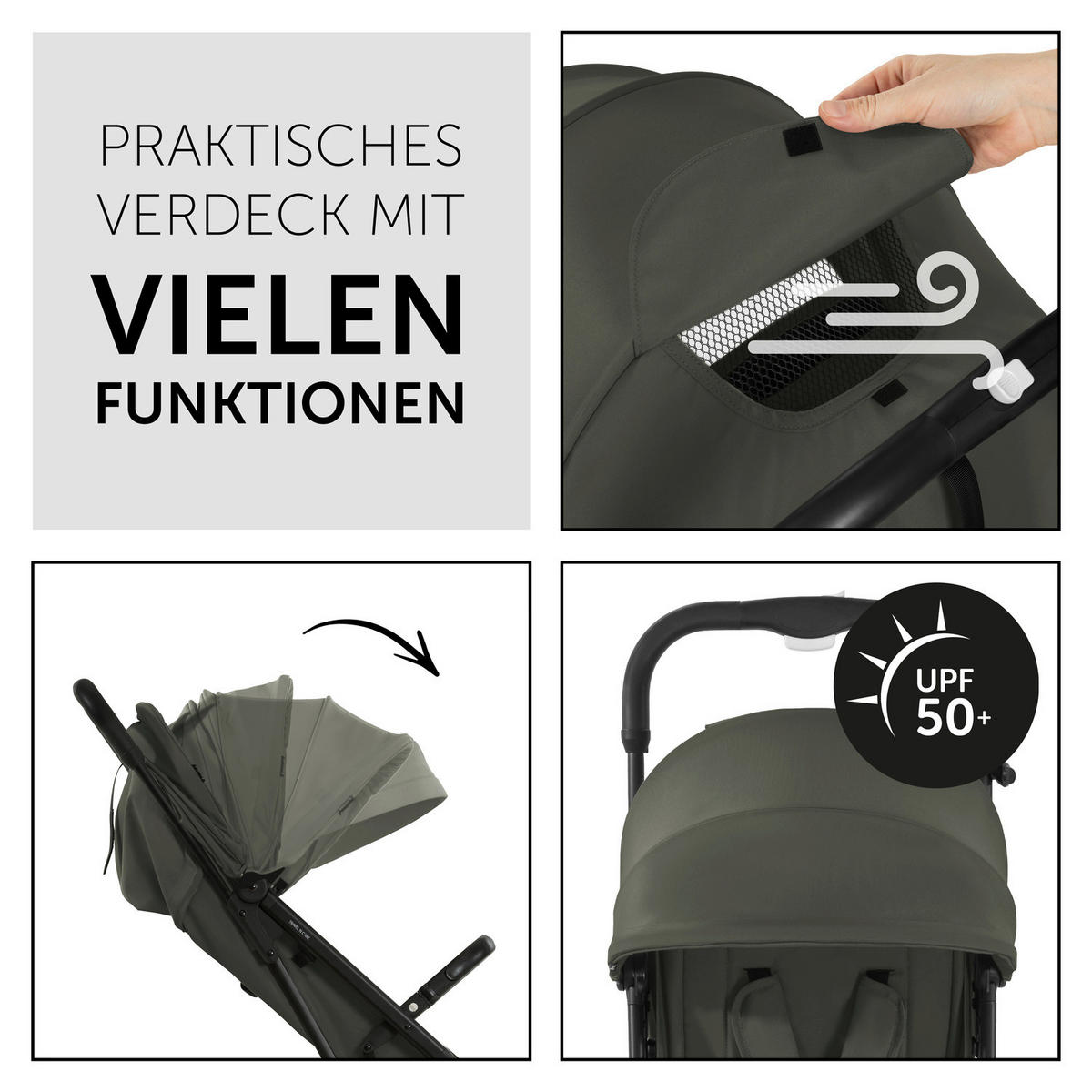 BUGGY Travel N Care  - Schwarz/Olivgrün, Basics, Metall (86/50/104cm) - Hauck