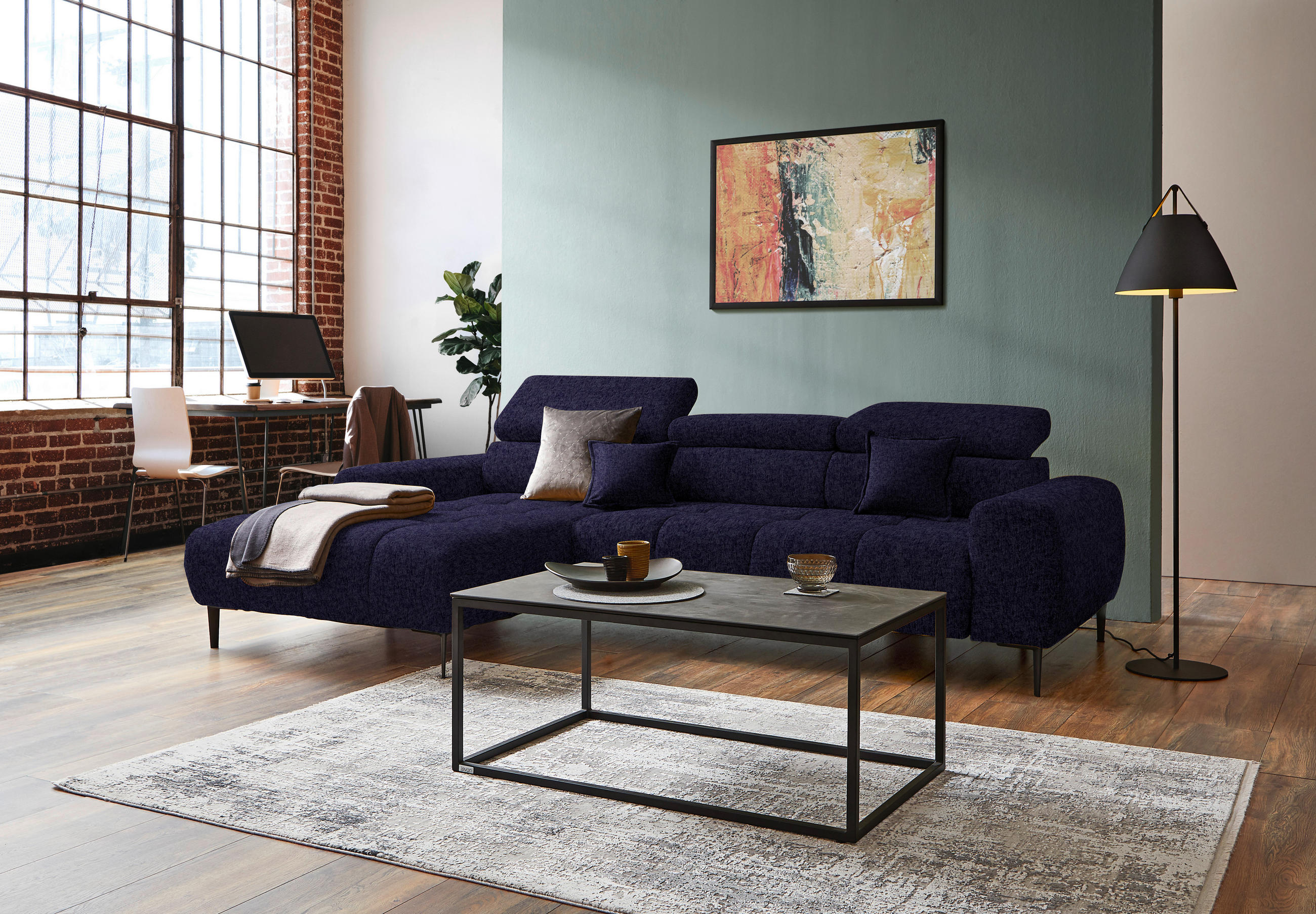 ECKSOFA in Samt, Webstoff Schwarz  - Schwarz, Design, Textil/Metall (177/270cm) - Welnova