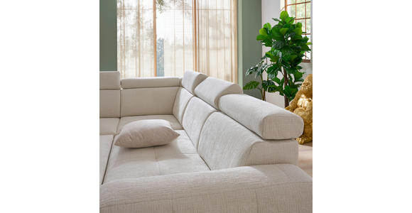 ECKSOFA inkl. Funktionen Weiß Samt - Weiß, Natur, Holz/Textil (206/261cm) - Venda