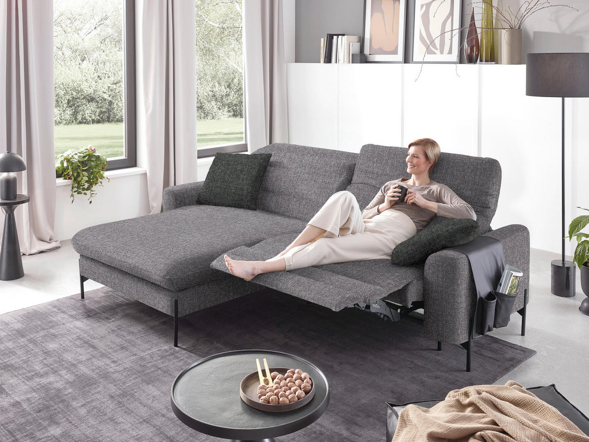 ECKSOFA in Flachgewebe Grau  - Schwarz/Grau, Design, Textil/Metall (191/252cm) - Dieter Knoll