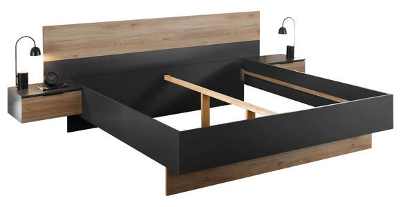 BETTANLAGE 180/200 cm  in Graphitfarben, Eichefarben  - Eichefarben/Graphitfarben, KONVENTIONELL, Holzwerkstoff (180/200cm) - Carryhome