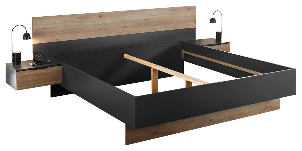 BETTANLAGE - Eichefarben/Graphitfarben, KONVENTIONELL (180/200cm) - Boxxx