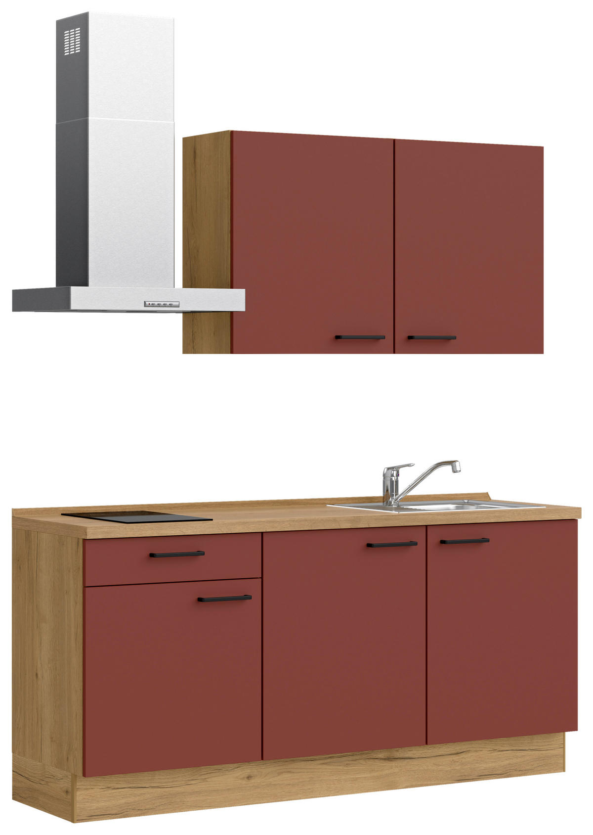 KÜCHENLEERBLOCK 180 cm   in Rot, Eichefarben  - Eichefarben/Rot, MODERN, Holzwerkstoff/Metall (180cm) - Nobilia