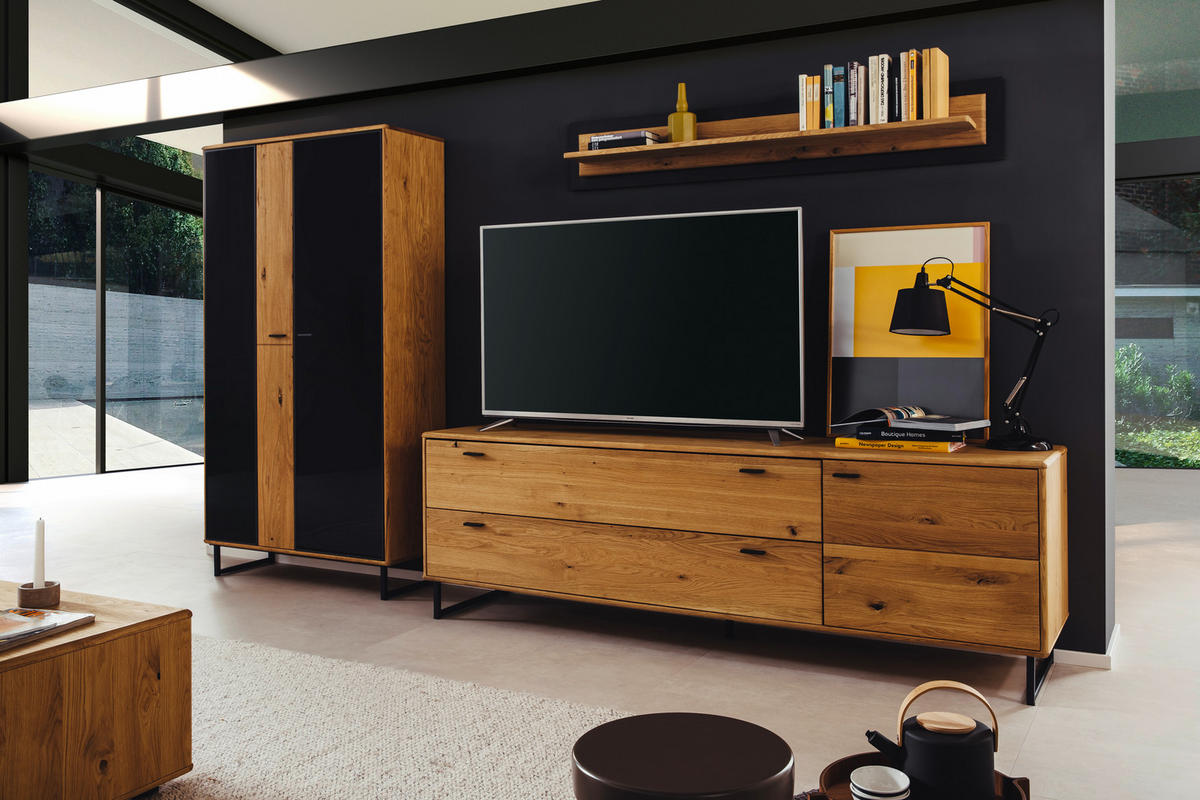 WOHNWAND  in Anthrazit, Wildeiche 319/186/50 cm  - Wildeiche/Anthrazit, Design, Glas/Holz (319/186/50cm) - MID.YOU