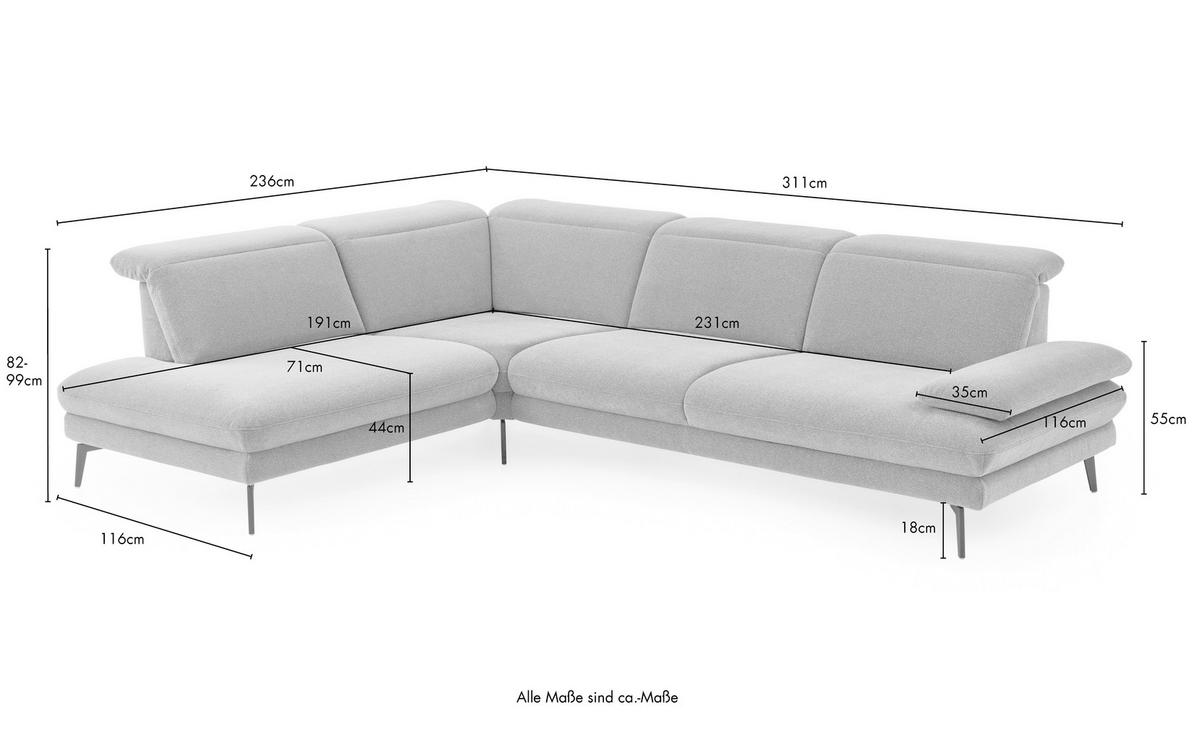 ECKSOFA Beldomo System Dunkelgelb Chenille Rücken echt, Kopfteilverstellung  - Dunkelgelb/Schwarz, Design, Textil/Metall (235/311cm) - Beldomo System