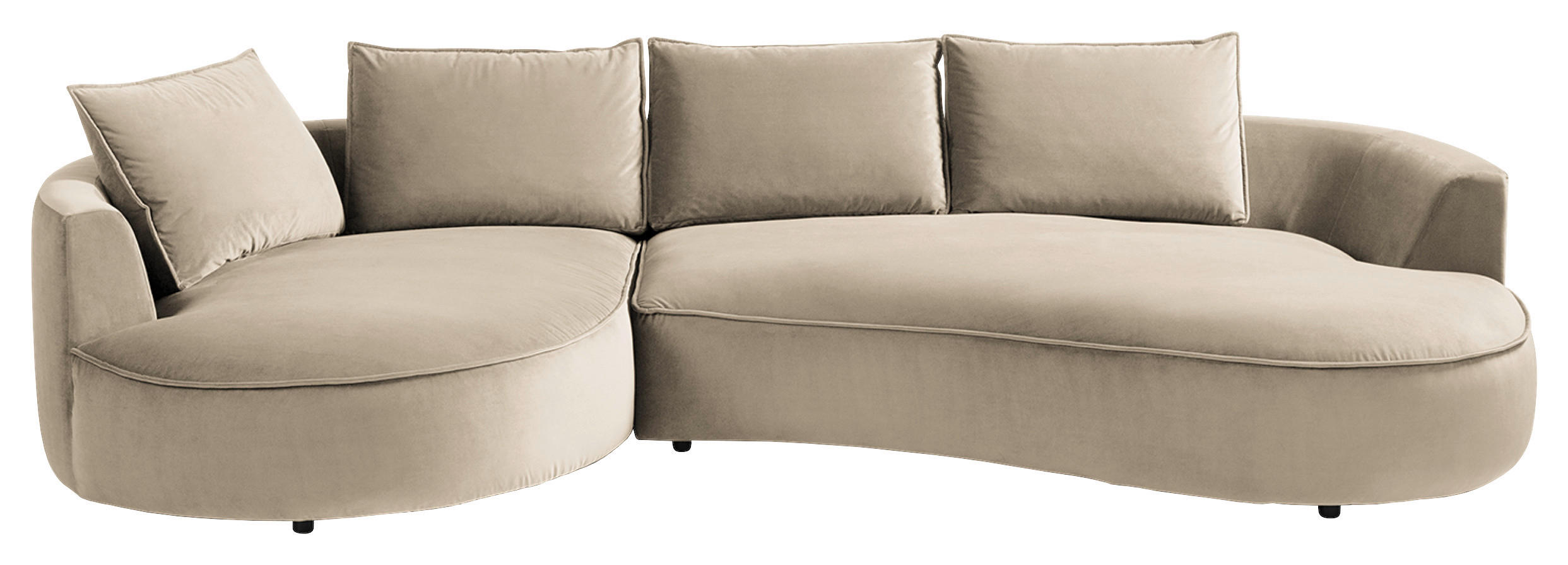 BIGSOFA Samt Beige  - Beige/Schwarz, Design, Kunststoff/Textil (154/82/322cm) - home24