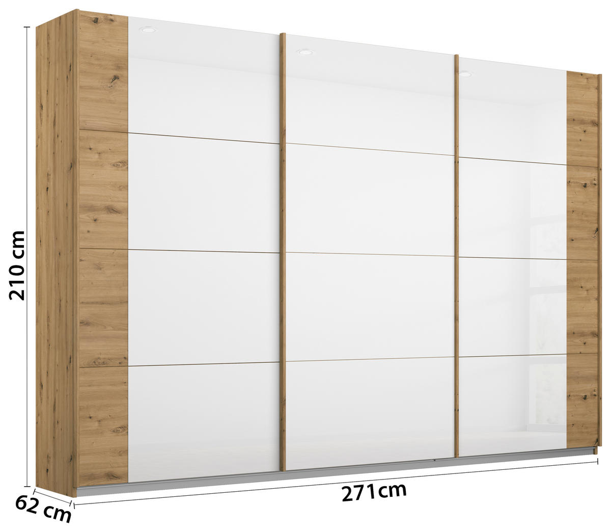 SKŘÍŇ S POSUVNÝMI DVEŘMI, bílá, dub artisan, 271/210/62 cm - bílá/dub artisan, Moderní, kov/kompozitní dřevo (271/210/62cm) - Rauch Möbel