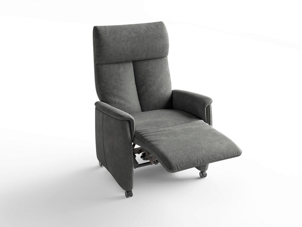 RELAXSESSEL TV CREMONA COMFORT E S1 Mikrofaser Kopfteilverstellung, Fußteilverstellung, Rücken echt    - Dunkelgrau/Schwarz, Basics, Kunststoff/Textil (76/110/84cm) - Sit & More