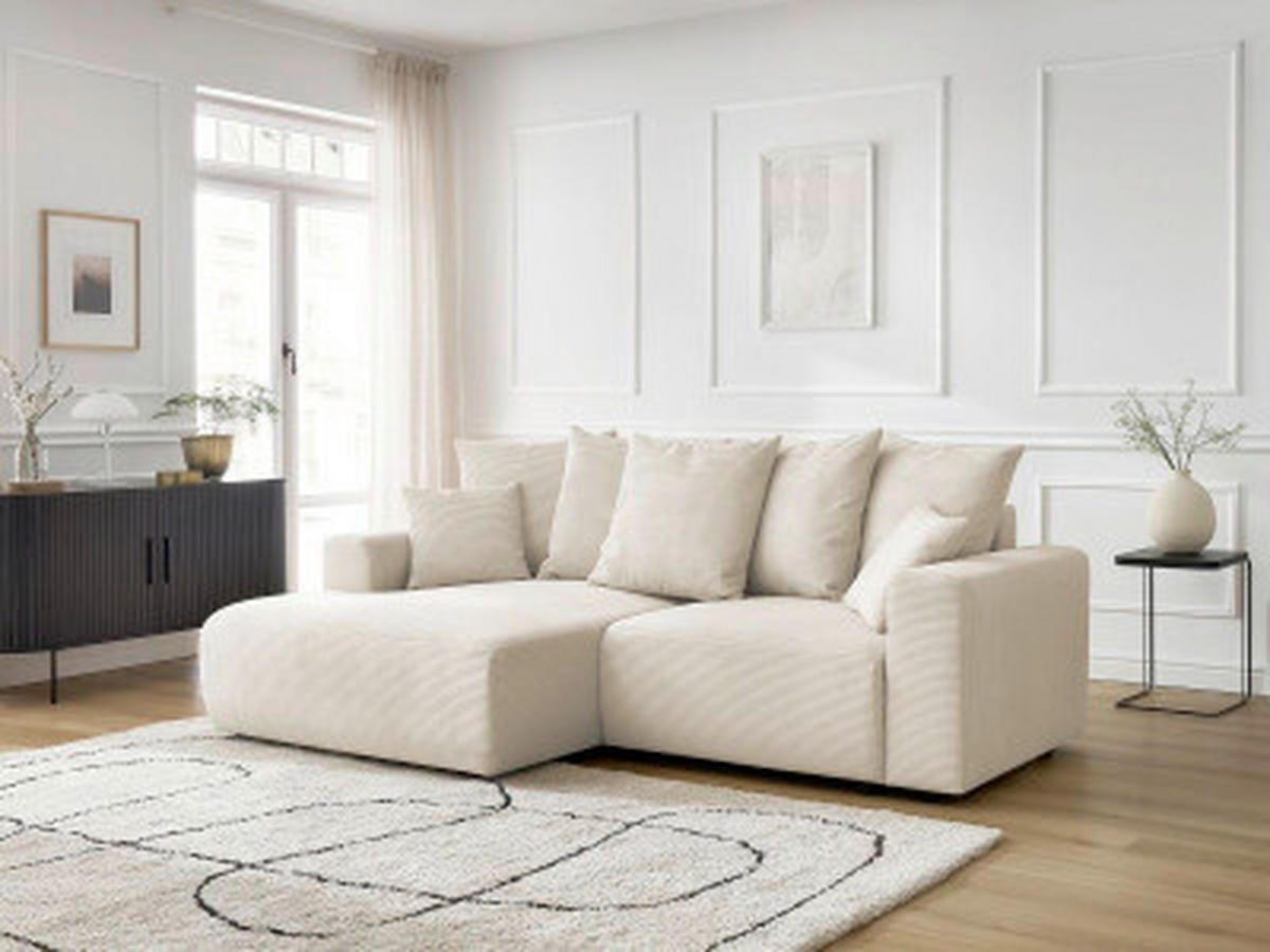 ECKSOFA Ottomane links  ATILLA Beige Cord  - Beige/Schwarz, MODERN, Kunststoff/Textil (149/244cm)