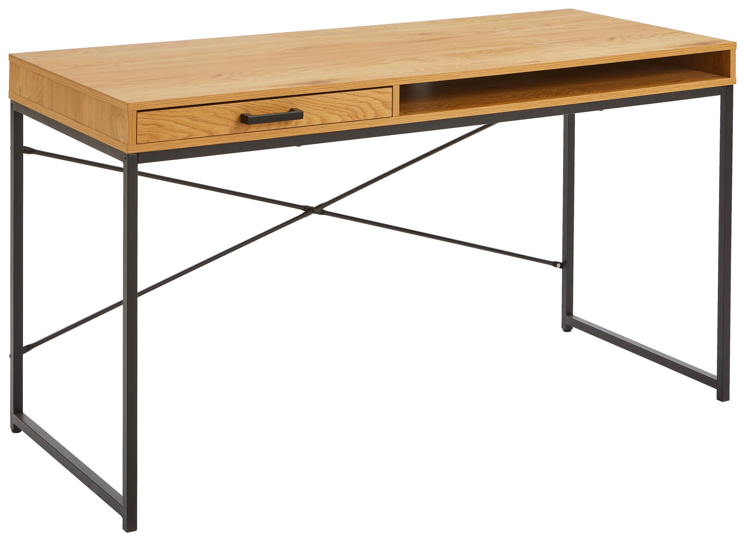 SCHREIBTISCH 140/58/76 cm  in Wildeiche  - Wildeiche/Schwarz, MODERN, Holzwerkstoff/Metall (140/58/76cm) - Carryhome