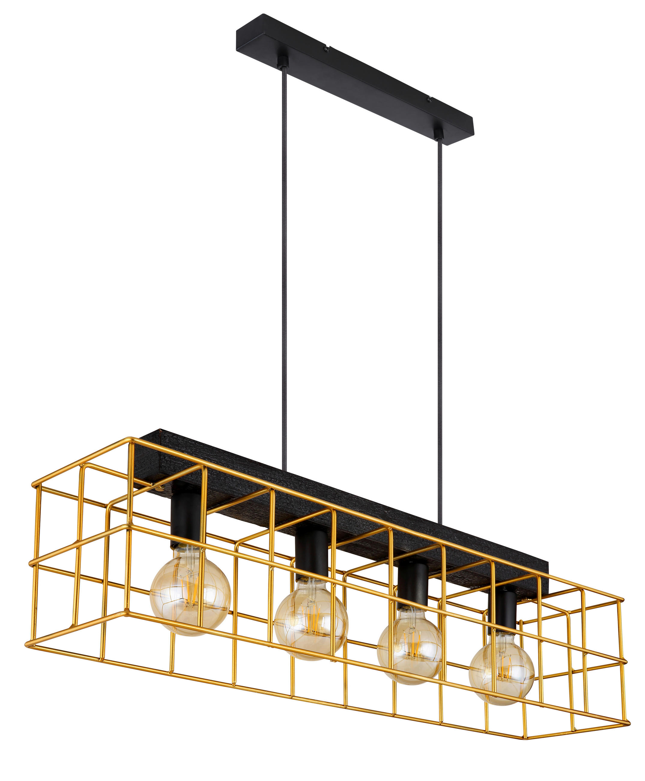 HÄNGELEUCHTE 90/20/150 cm   - Goldfarben/Schwarz, Design, Holz/Metall (90/20/150cm) - Globo