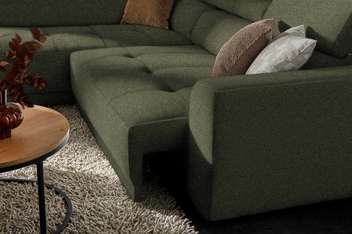 ECKSOFA in Struktur Olivgrün  - Schwarz/Olivgrün, Design, Kunststoff/Textil (205/284cm) - MID.YOU
