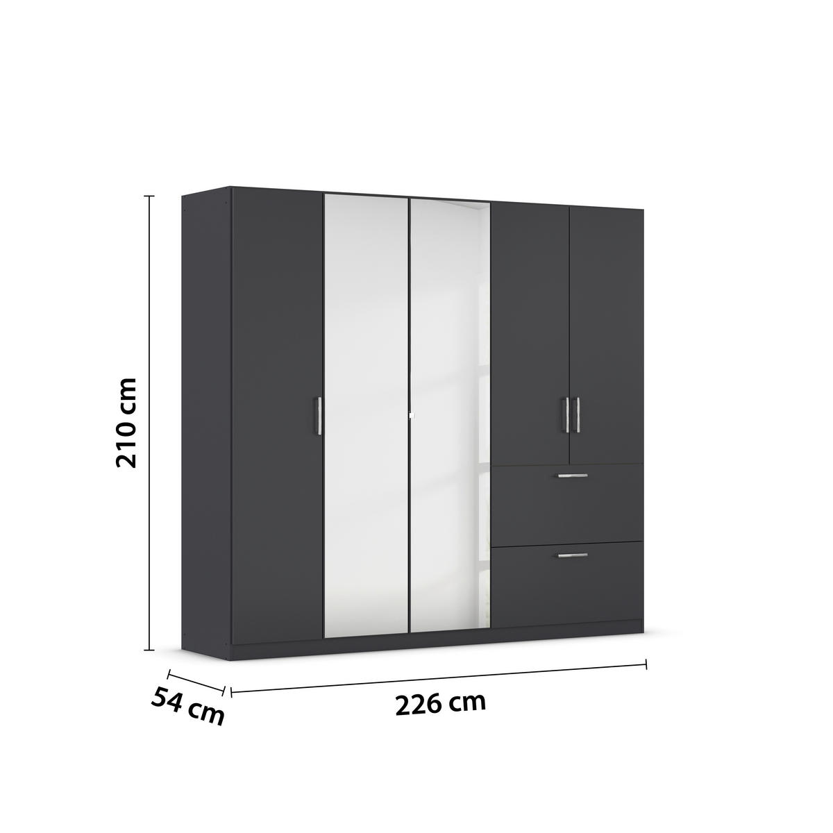 DREHTÜRENSCHRANK in Grau  - Chromfarben/Grau, Modern, Holzwerkstoff/Kunststoff (225/210/54cm) - Rauch Möbel