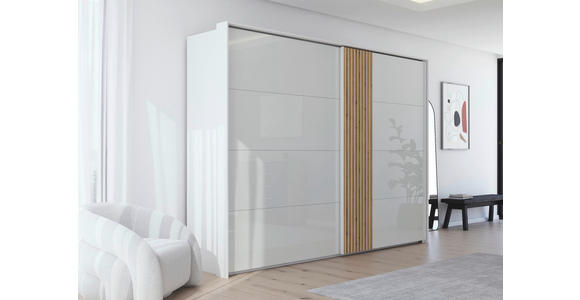 SCHWEBETÜRENSCHRANK in Weiß, Eichefarben - Eichefarben/Weiß, Design, Glas/Holzwerkstoff (301/223/68cm) - Novel