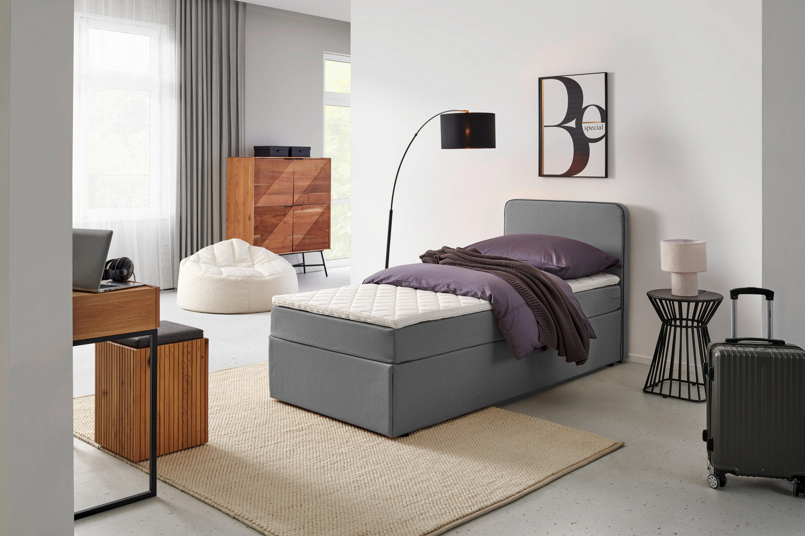 BOXBETT 90/200 cm  Grau  - Grau, Konventionell, Holz (90/200cm) - MID.YOU