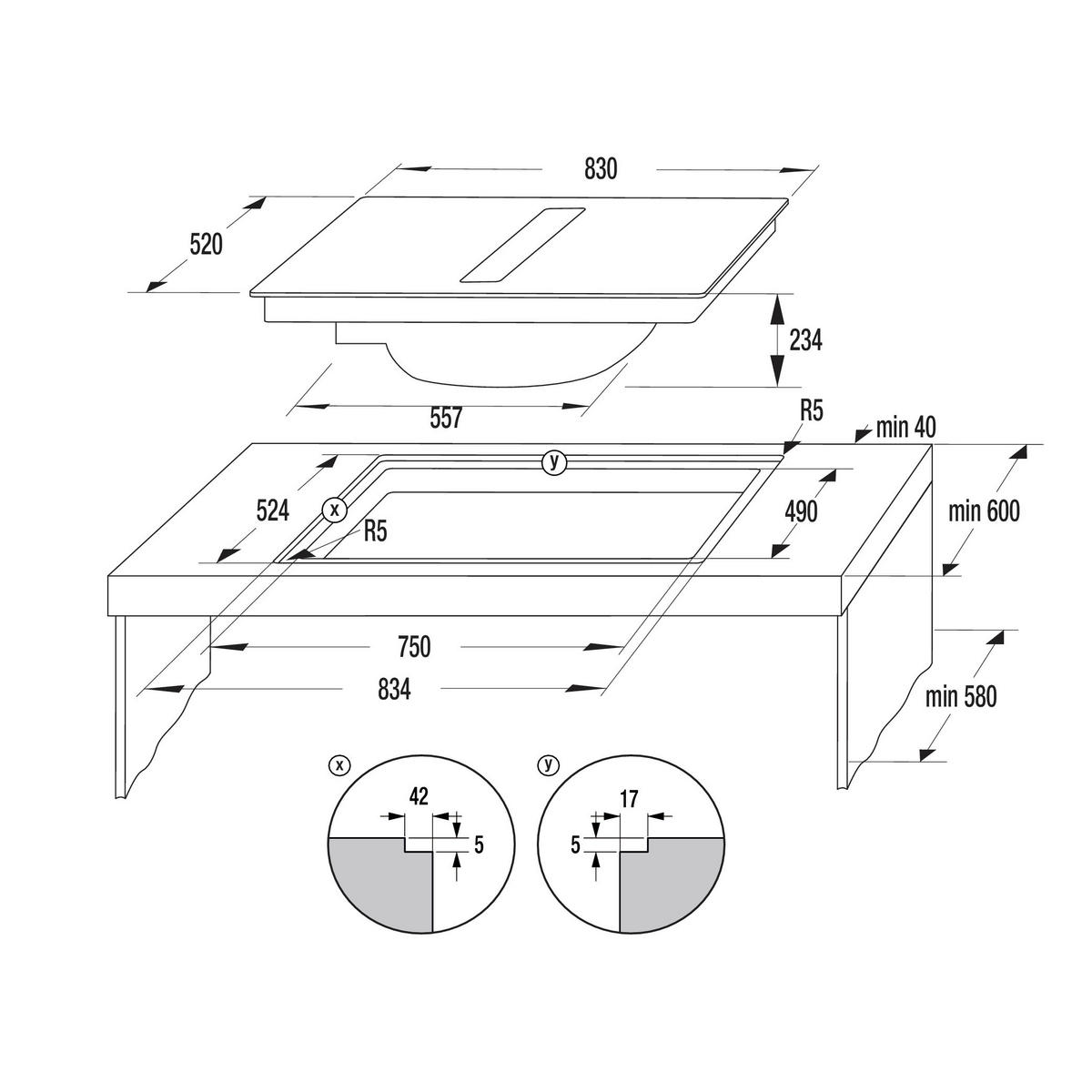 KOCHFELD-DUNSTABZUG-KOMBI HEH8443BSCWF1  - Basics, Glas/Metall (83/233/520cm) - Hisense