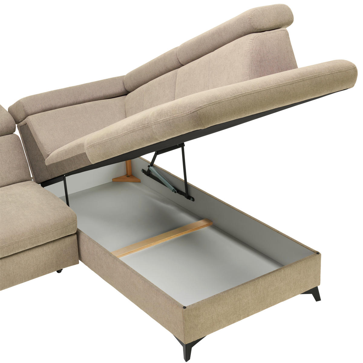 Ecksofa inkl. Funktionen in Chenille Naturfarben  - Schwarz/Naturfarben, Design, Textil/Metall (260/203cm) - Stylife