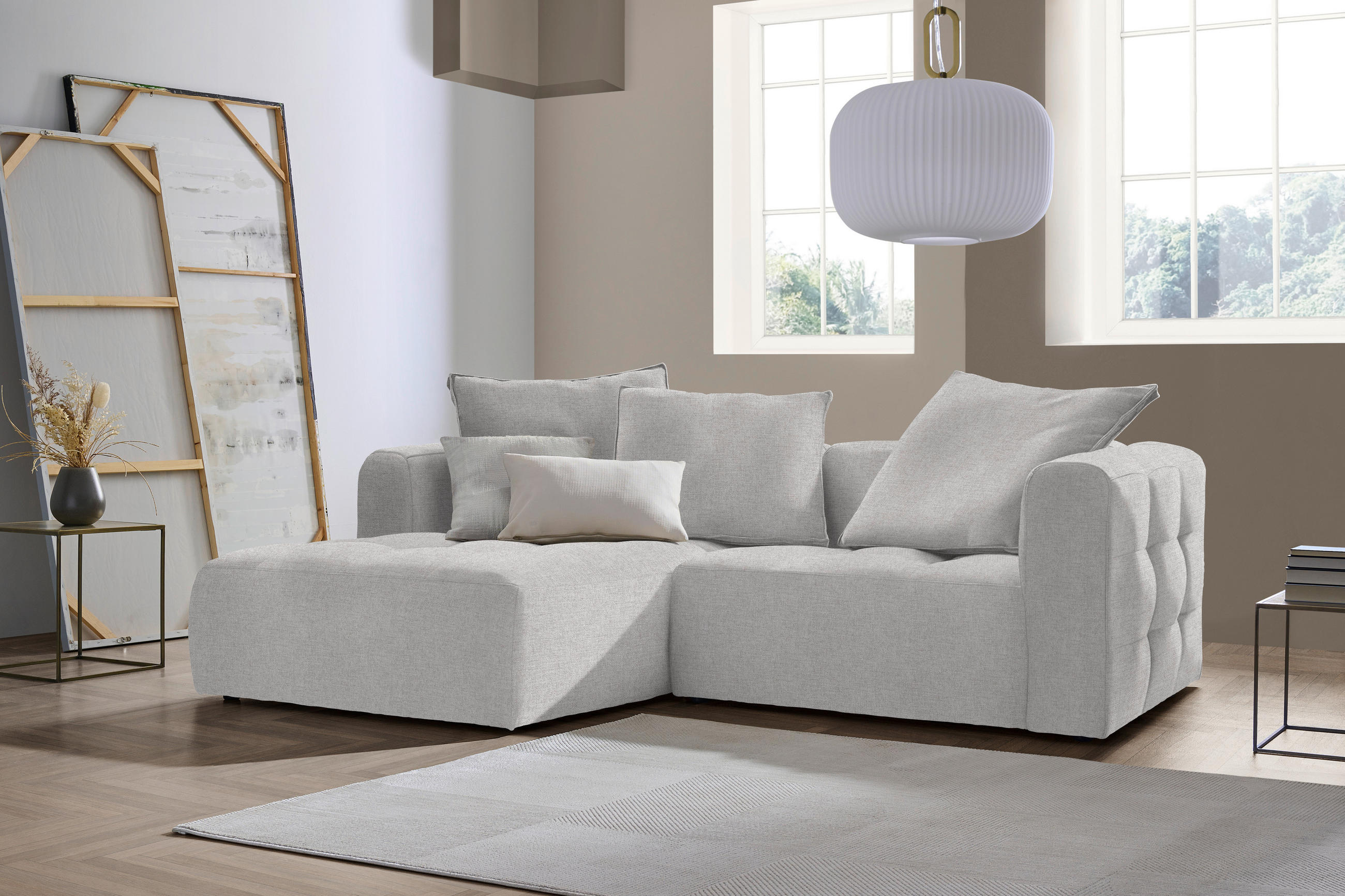 ECKSOFA in Flachgewebe Ecru  - Ecru/Schwarz, Modern, Kunststoff/Textil (173/240cm) - Stylife