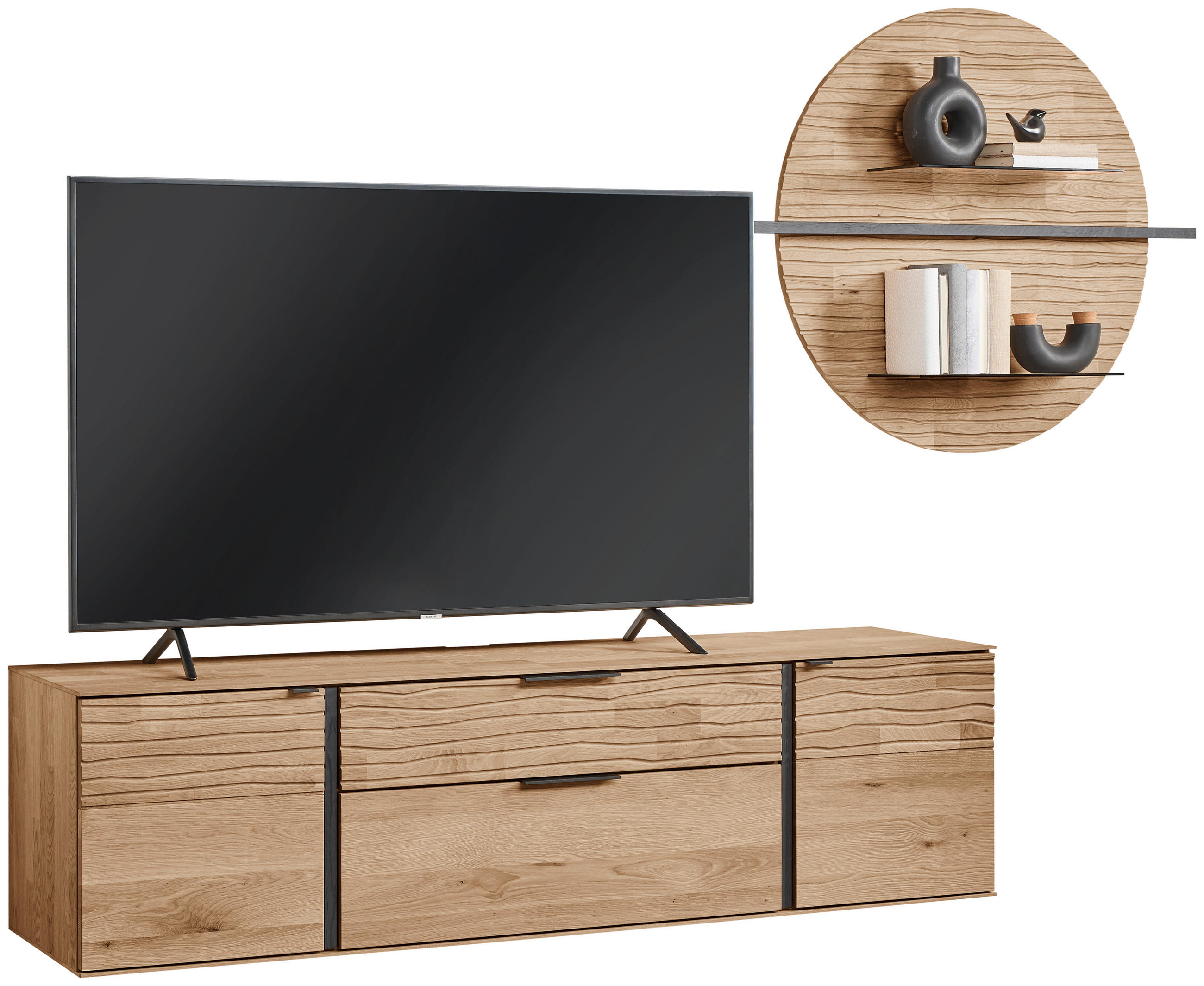 WOHNWAND  Eichefarben 276/194/44 cm  - Eichefarben/Anthrazit, Natur, Glas/Holz (276/194/44cm) - Valnatura