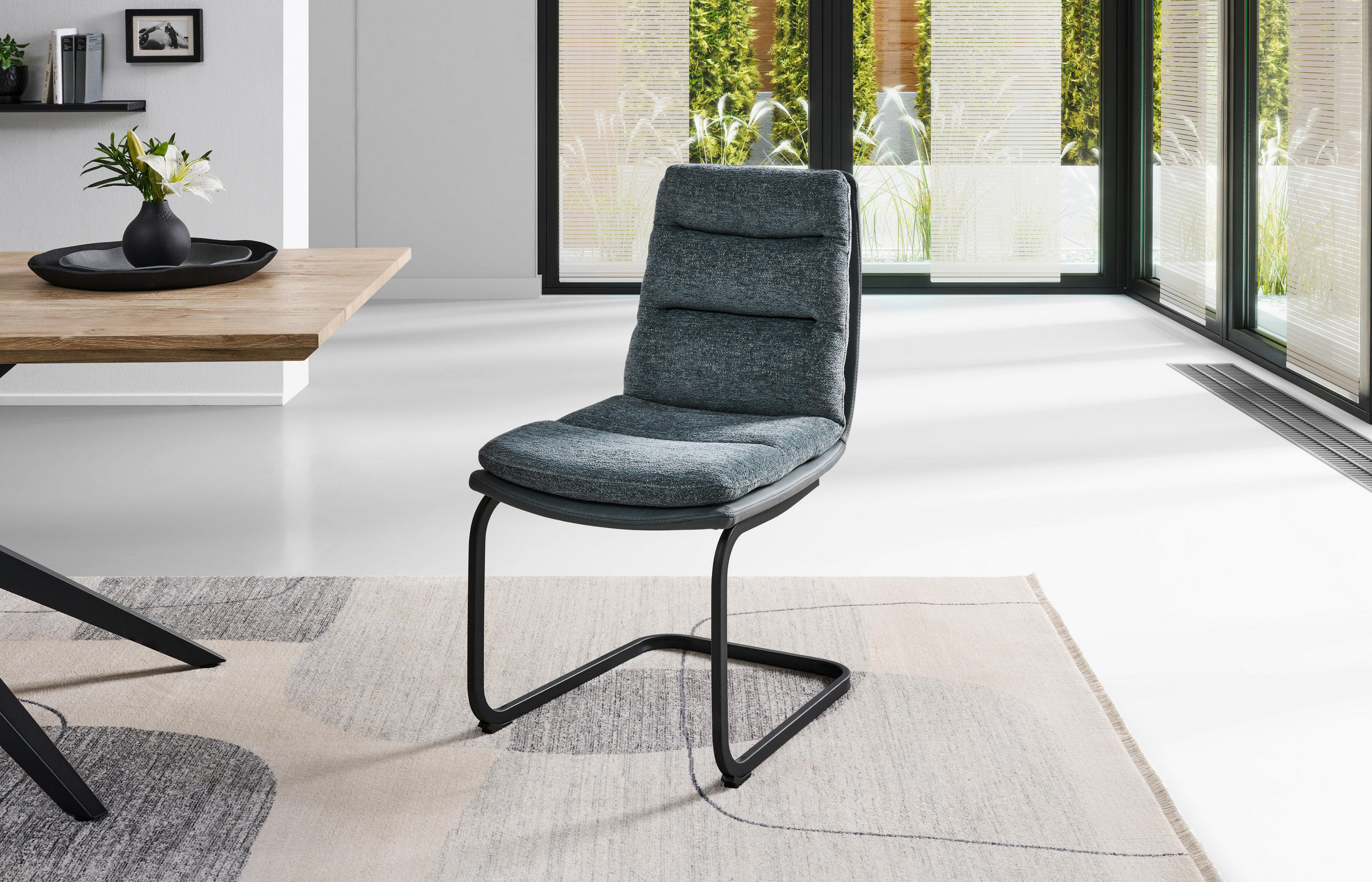 SCHWINGSTUHL  in Eisen Webstoff  - Schwarz/Grau, MODERN, Textil/Metall (45/91.5/62cm) - Livetastic