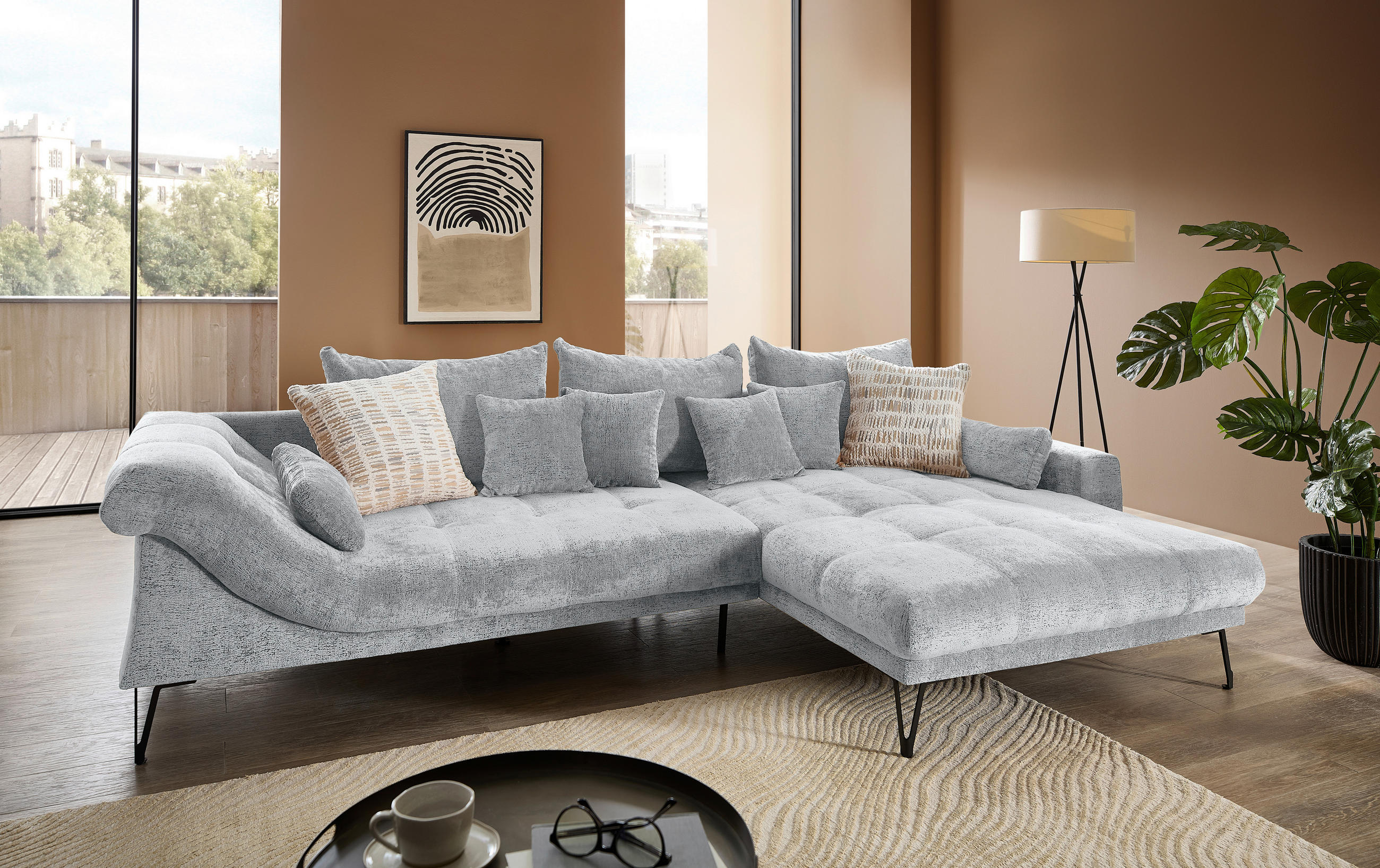 ECKSOFA Chenille Hellblau  - Schwarz/Hellblau, Konventionell, Textil/Metall (310/192cm) - Livetastic