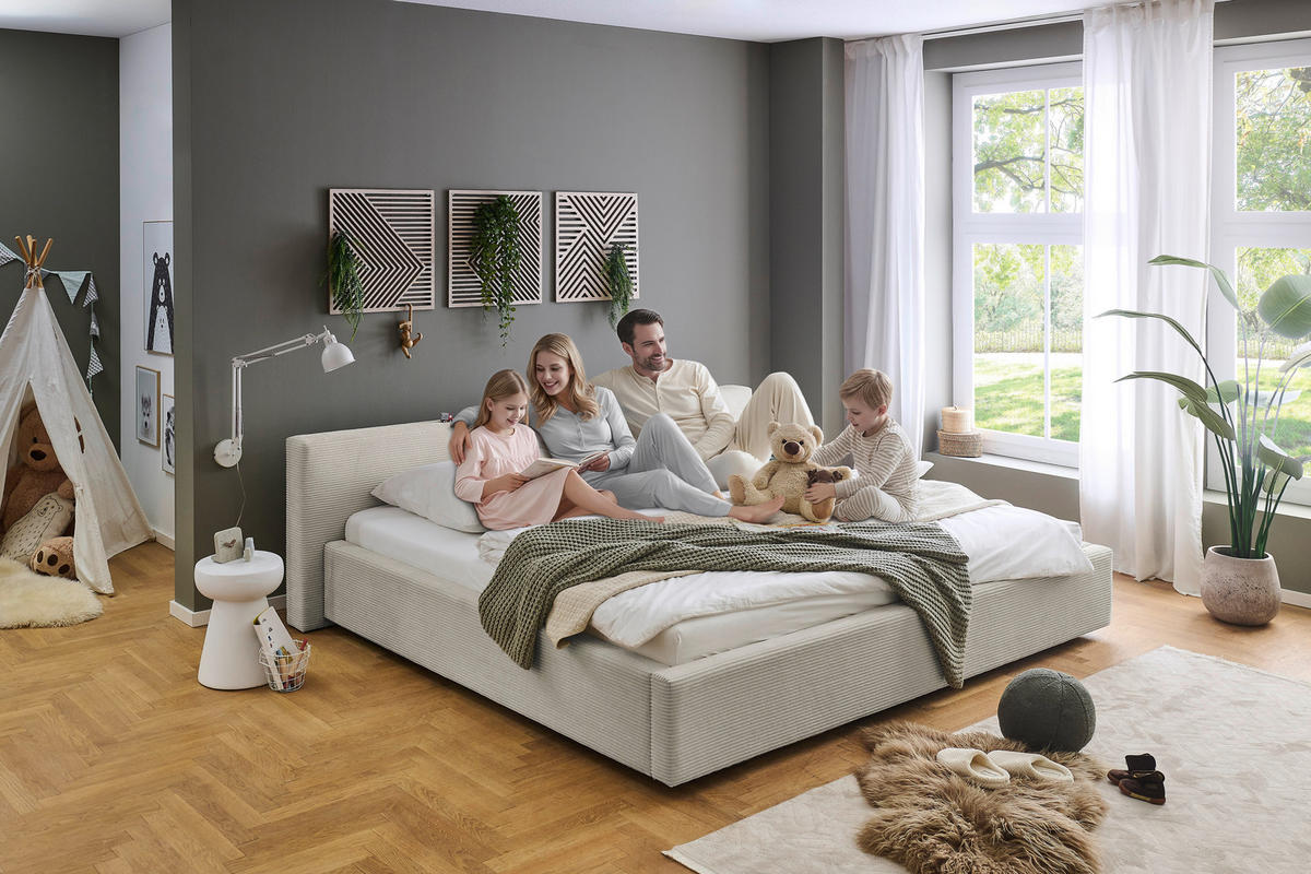 POLSTERBETT 240/200 cm,  in Beige, Lattenrost, Bettkasten,  - Beige, Basics, Holz/Textil (240/200cm) - Boxxx