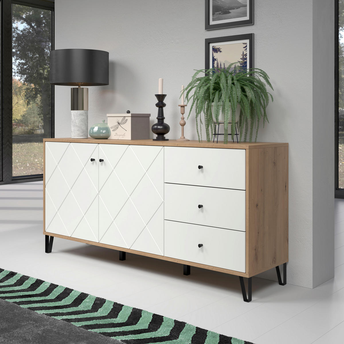 SIDEBOARD TOUCH 183/76/40 cm 3 Schublade(n)  - Schwarz/Weiß, Design, Holzwerkstoff/Kunststoff (183/76/40cm) - MID.YOU