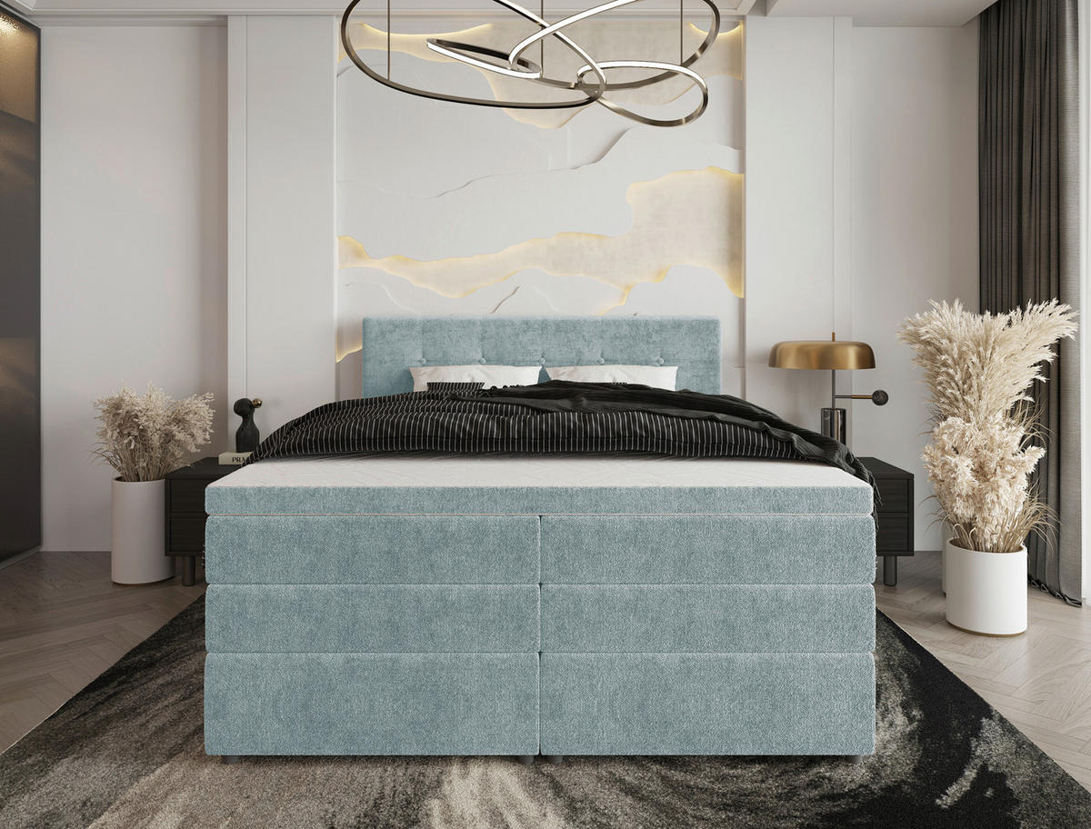 BOXSPRINGBETT 160/200 cm  in Hellblau  - Schwarz/Hellblau, KONVENTIONELL, Kunststoff/Textil (160/200cm) - Carryhome