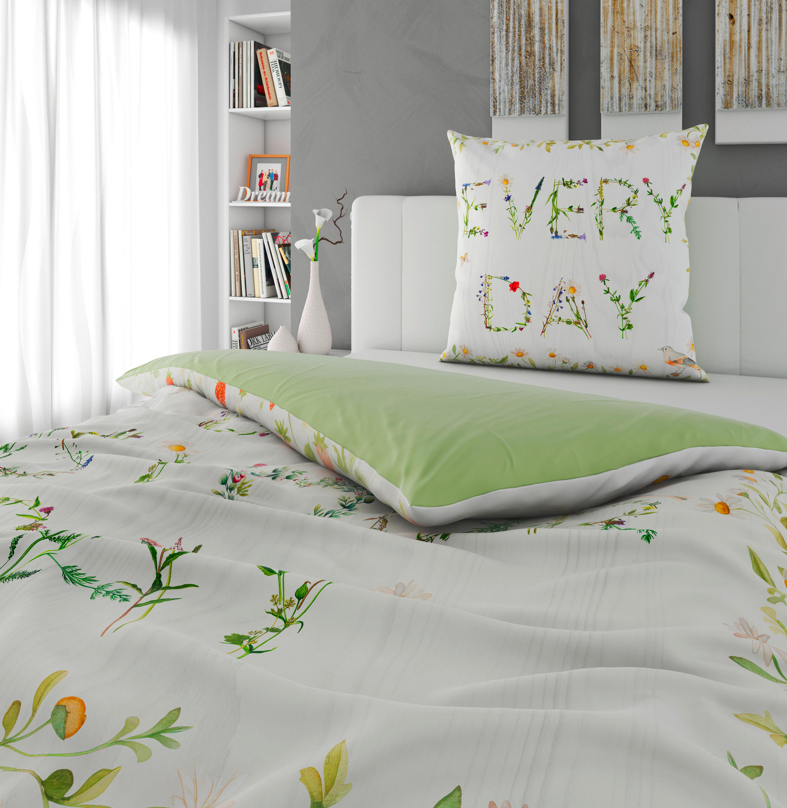 WENDEBETTWÄSCHE 135/200 cm  - Creme/Grün, Textil (135/200cm) - Esposa