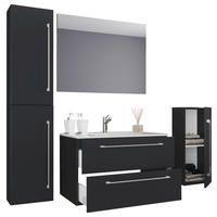 BADEZIMMER 5-teilig  in 126 cm  - Alufarben/Schwarz, MODERN, Keramik/Holzwerkstoff (126cm) - MID.YOU