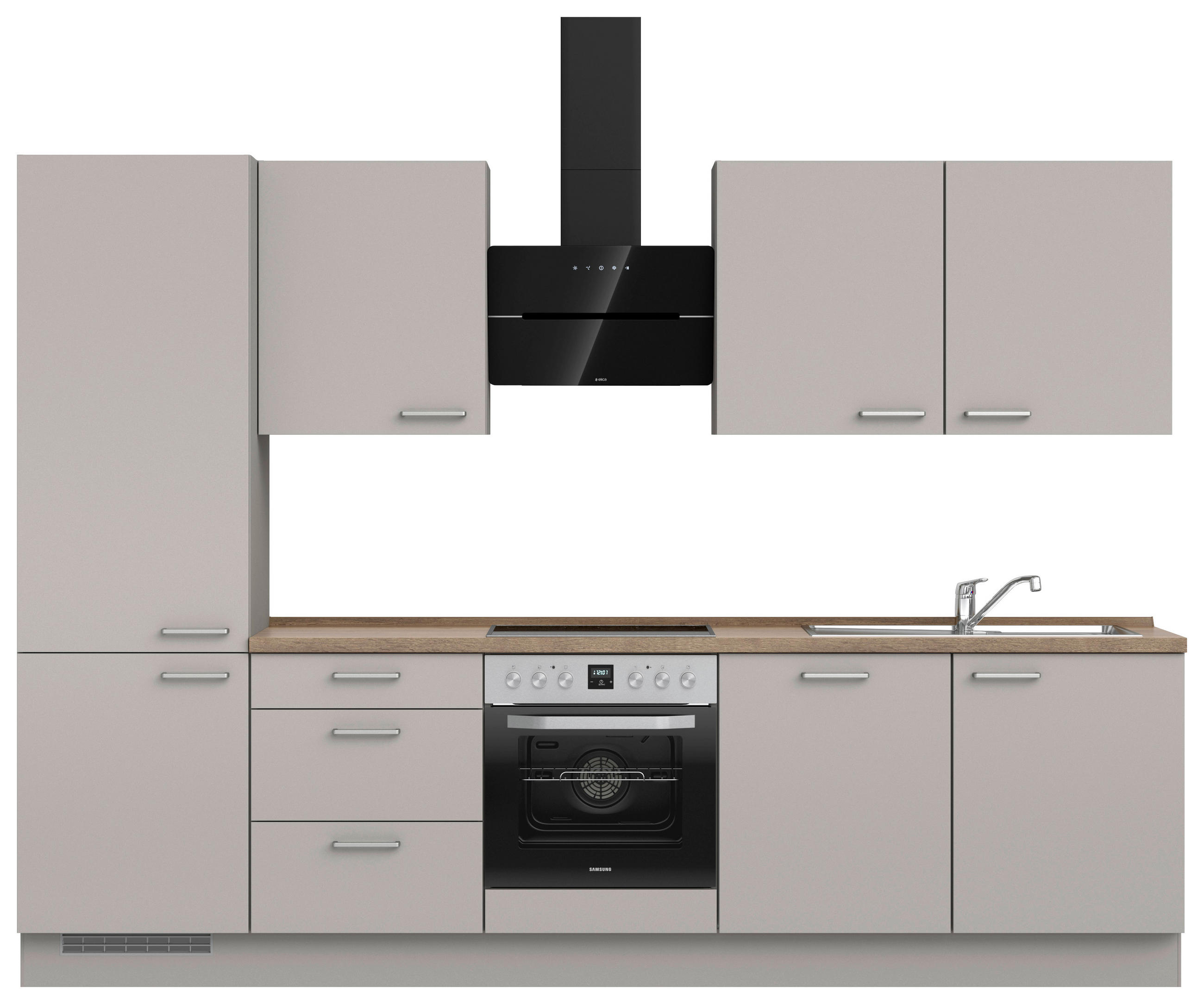 KÜCHENLEERBLOCK 300 cm   in Grau, Eiche dunkel  - Eiche dunkel/Edelstahlfarben, MODERN, Holzwerkstoff/Metall (300cm) - Nobilia