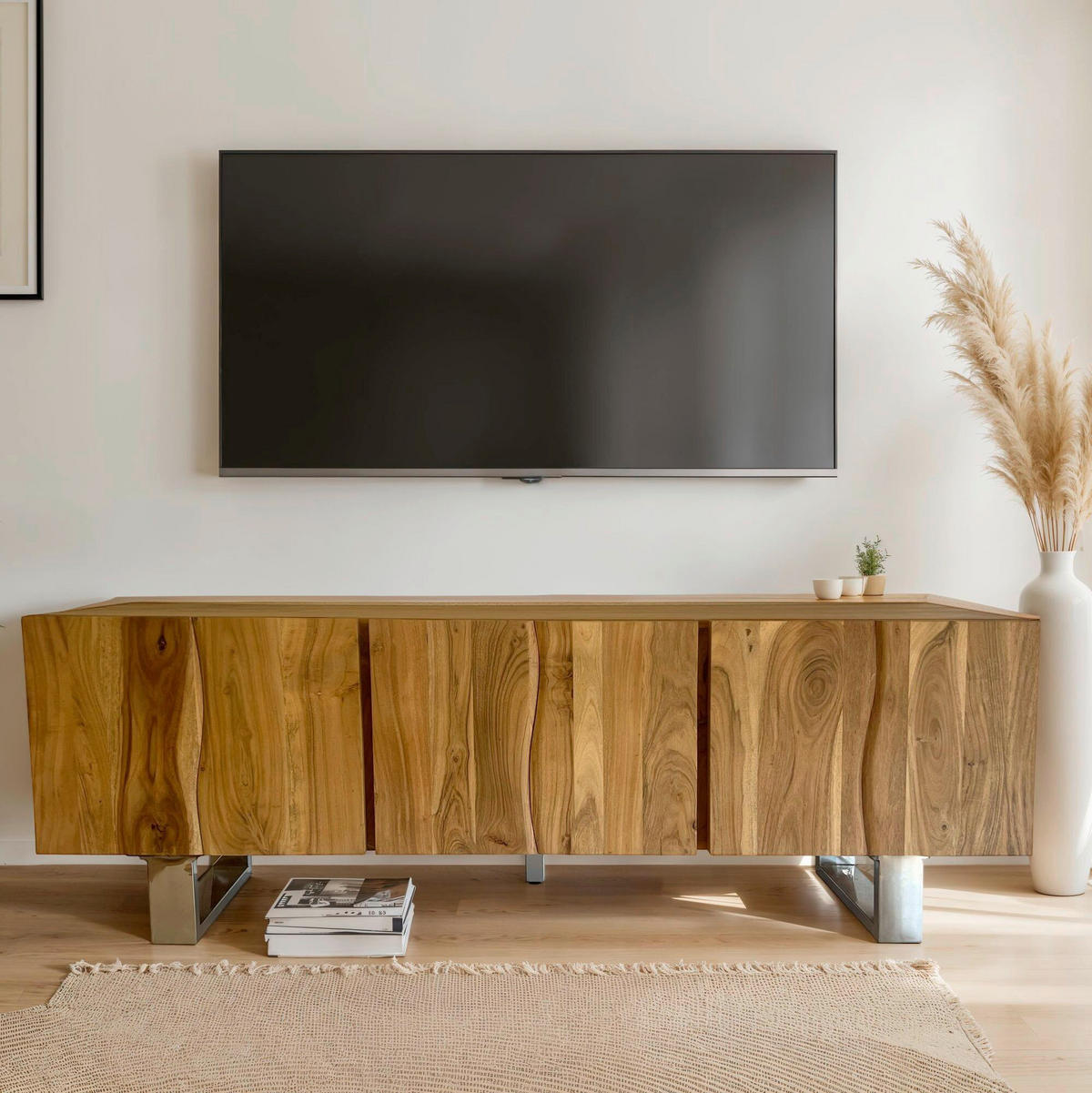 TV-BÄNK  i 160/56/46 cm  - kromfärg/akaciefärgad, Natur, metall/trä (160/56/46cm) - Livetastic