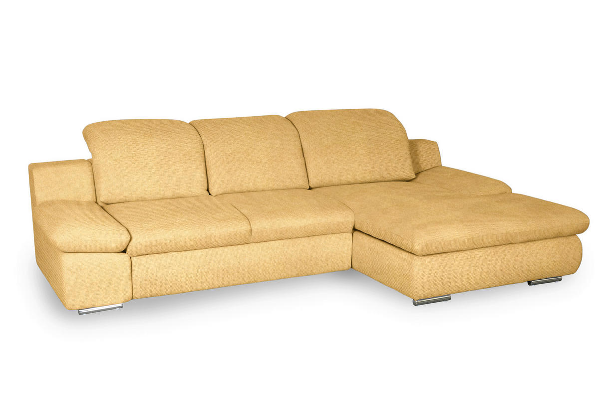 ECKSOFA in Chenille Gelb  - Chromfarben/Gelb, Design, Textil/Metall (286/165cm) - Livetastic