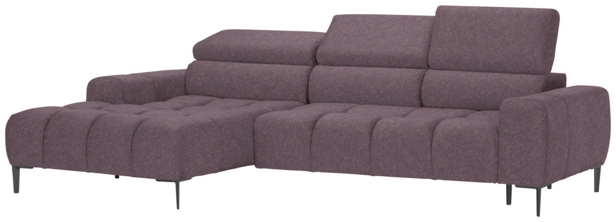 ECKSOFA in Samt, Webstoff Flieder  - Flieder/Schwarz, Design, Textil/Metall (177/270cm) - Welnova