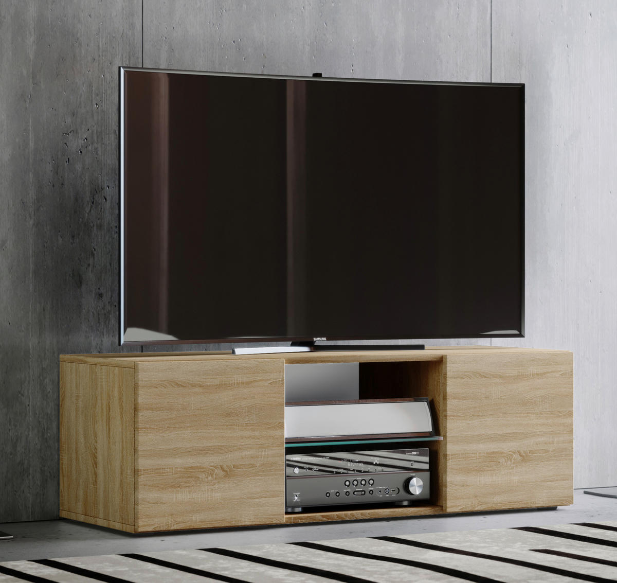 TV-ELEMENT 115/40/36 cm  - Eichefarben/Schwarz, KONVENTIONELL, Glas/Holzwerkstoff (115/40/36cm) - MID.YOU
