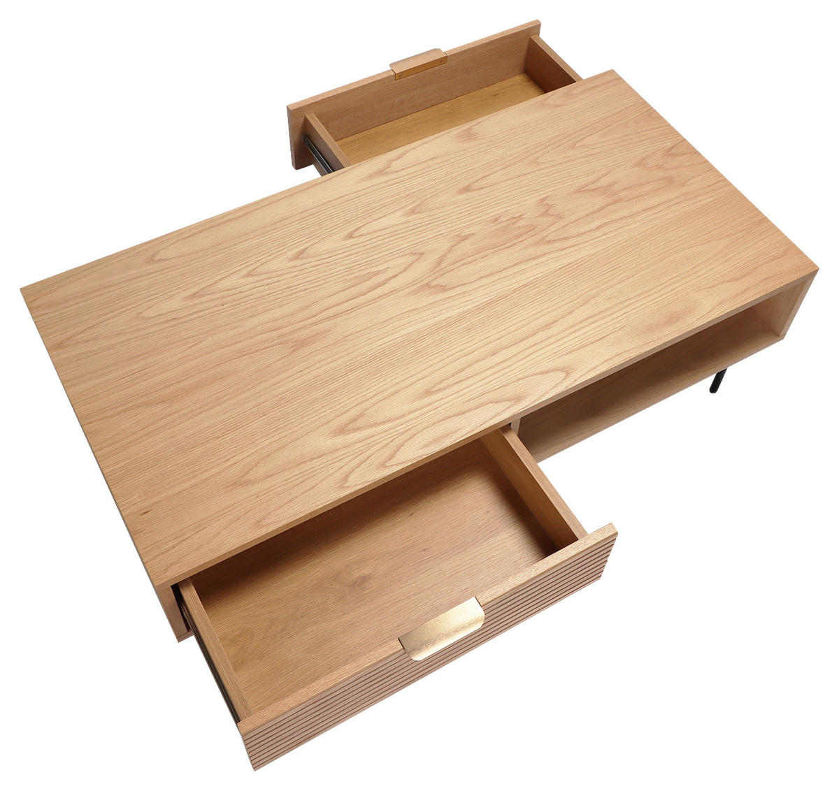 COUCHTISCH Eiche furniert 120/60/40 cm rechteckig Schwarz, Eichefarben  - Eichefarben/Goldfarben, Design, Holz/Holzwerkstoff (120/60/40cm) - Boxxx