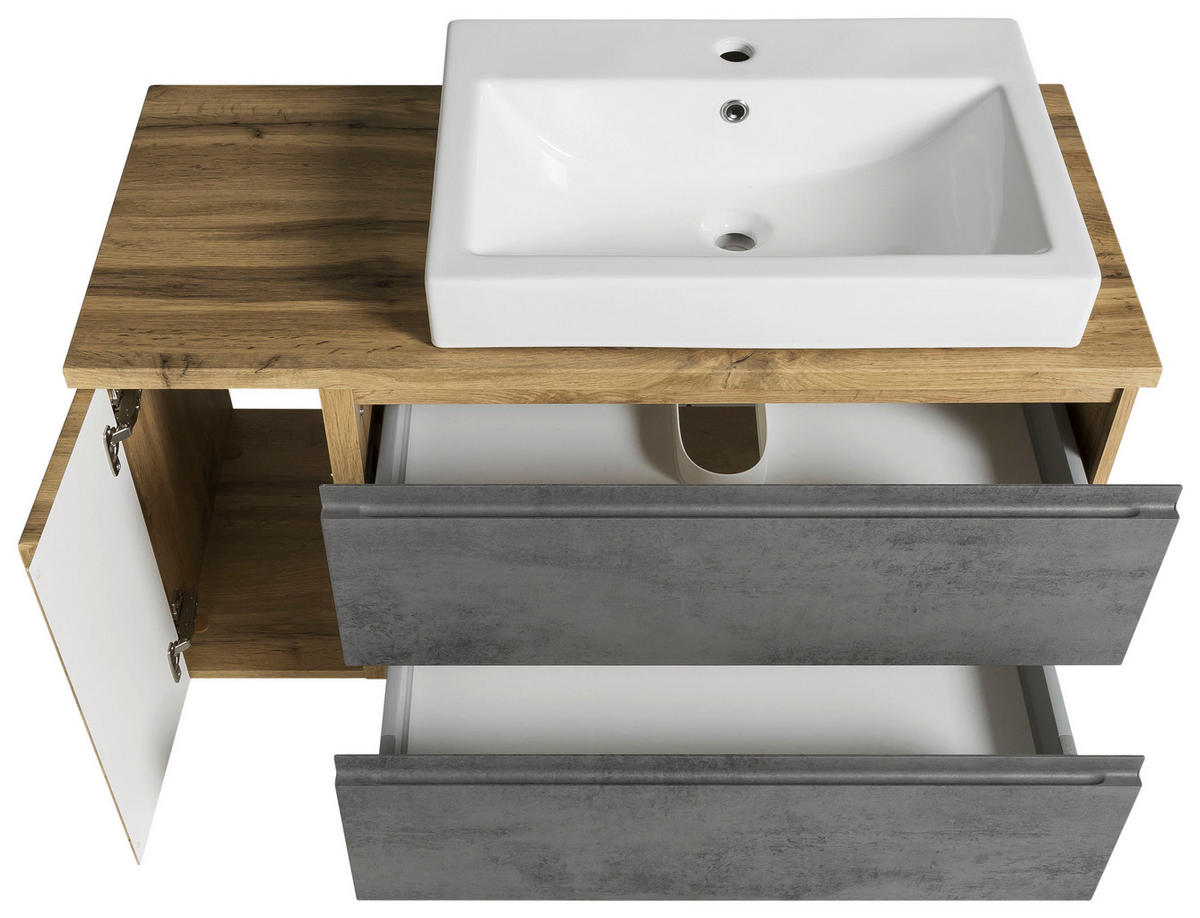 WASCHTISCHKOMBI 105 cm  - Eiche Wotan/Weiß, MODERN, Keramik/Holzwerkstoff (105cm) - Held