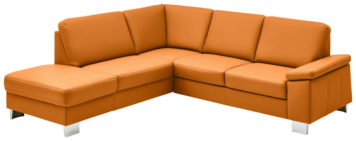 ECKSOFA  in Echtleder Currygelb  235/248 cm  - Currygelb/Alufarben, Design, Leder/Metall (235/248cm) - Beldomo Premium
