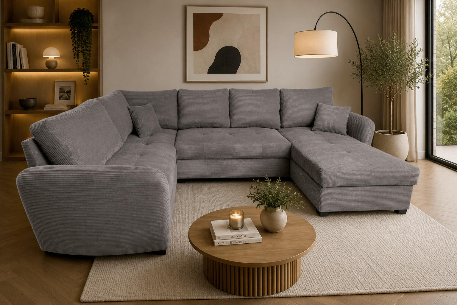WOHNLANDSCHAFT SORINA Dunkelgrau Cord  - Dunkelgrau/Schwarz, Design, Kunststoff/Textil (202/305/157cm) - MID.YOU