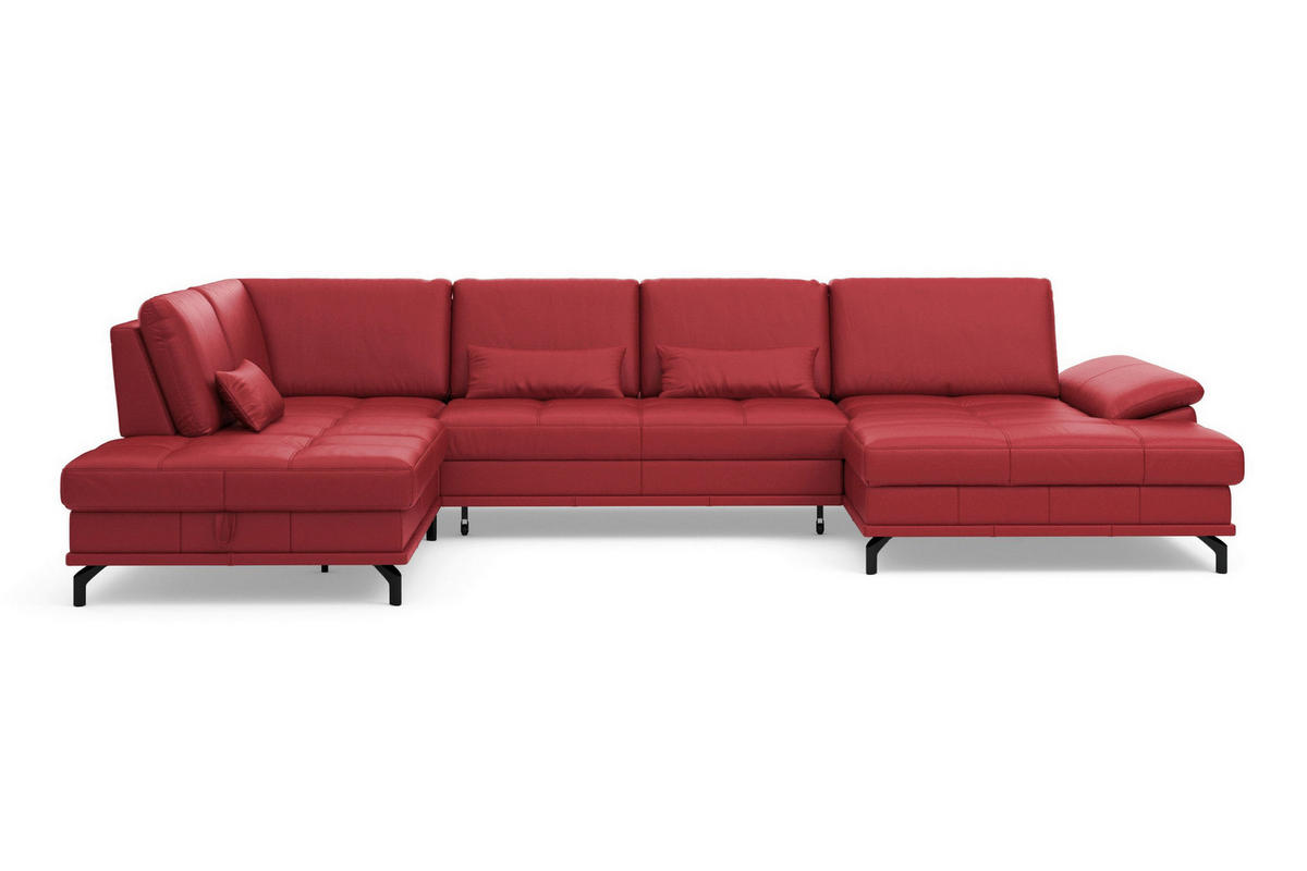 WOHNLANDSCHAFT COSTELLO E Rot Kombination Echtleder/Stoff Mikrofaser  - Rot/Schwarz, Basics, Leder/Textil (223/363/176cm) - Sit & More