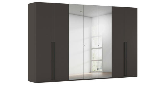 DREHTÜRENSCHRANK 350/223/61 cm,  in Graphitfarben, 7-türig  - Chromfarben/Schwarz, Basics, Glas/Holzwerkstoff (350/223/61cm) - Novel